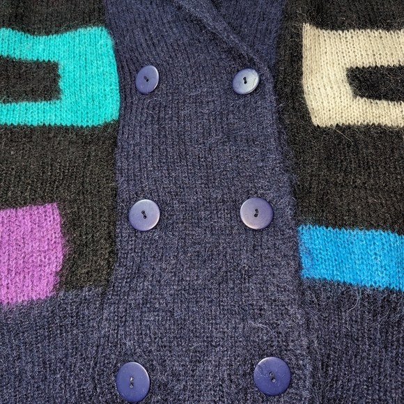 Cherrys Oversized Vintage Sweater Geometric Mohair Cardigan Medium 80s 90s - Picture 5 of 10